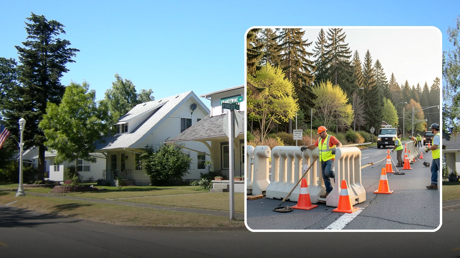 K-Rail Placement in DuPont, Pierce County, WA - K-rail placement delivers portable concrete barrier protection for roadway and construction projects.