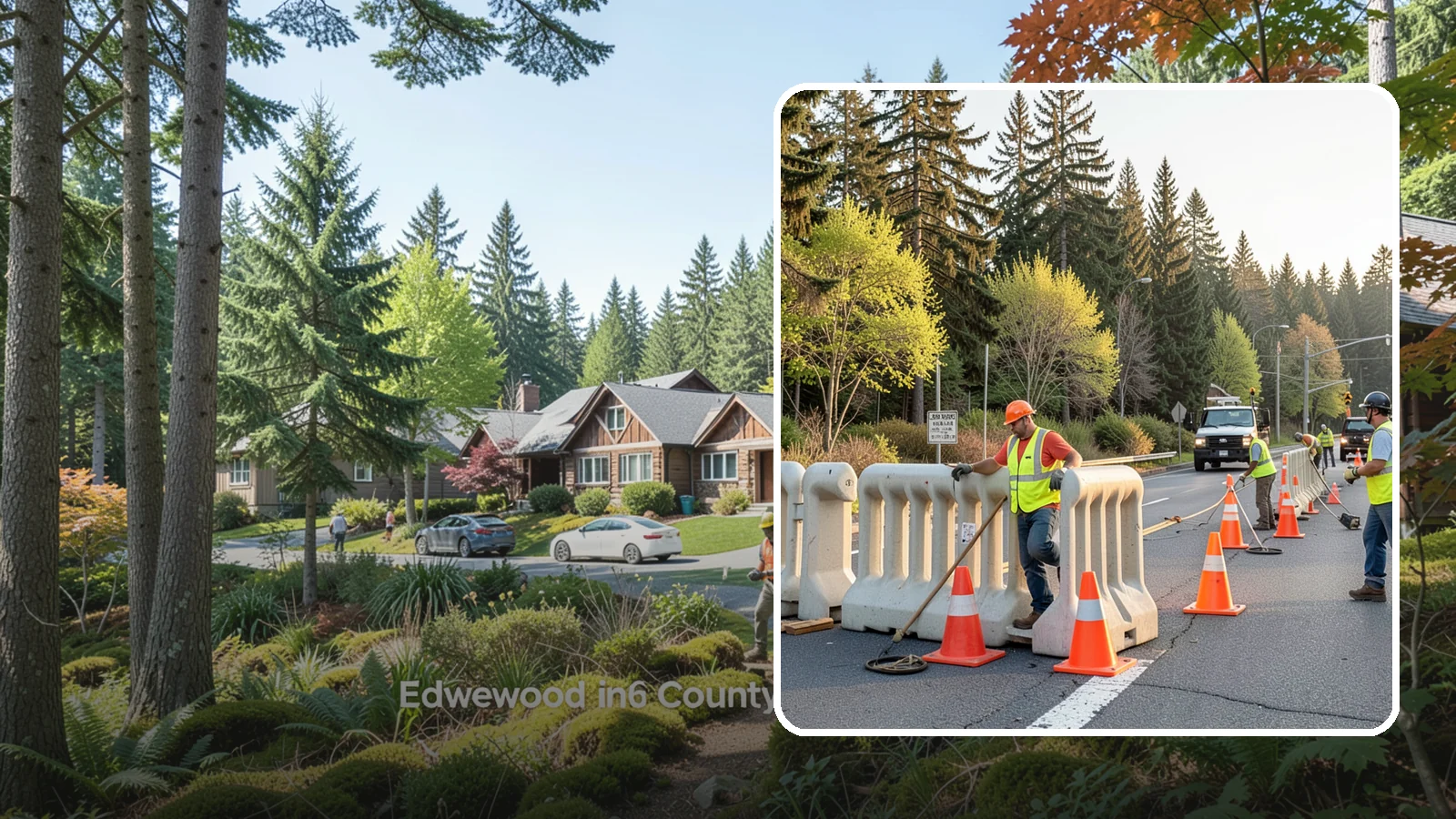 K-Rail Placement in Edgewood, Pierce County, WA - K-rail placement delivers portable concrete barrier protection for roadway and construction projects.