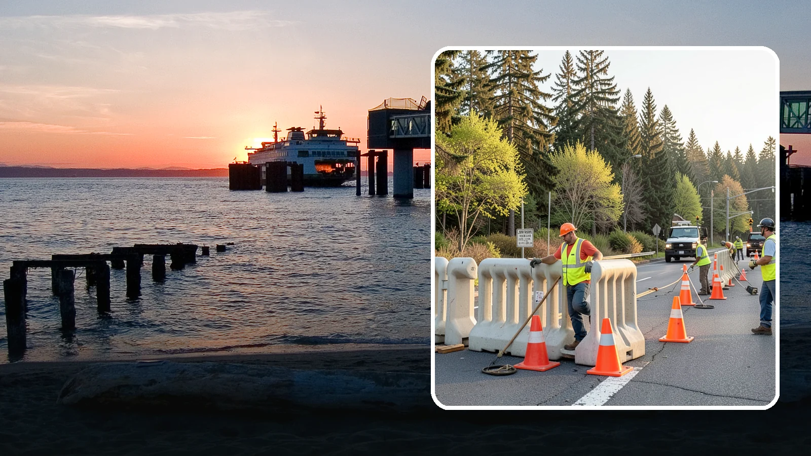 K-Rail Placement in Edmonds, Snohomish County, WA - K-rail placement delivers portable concrete barrier protection for roadway and construction projects.
