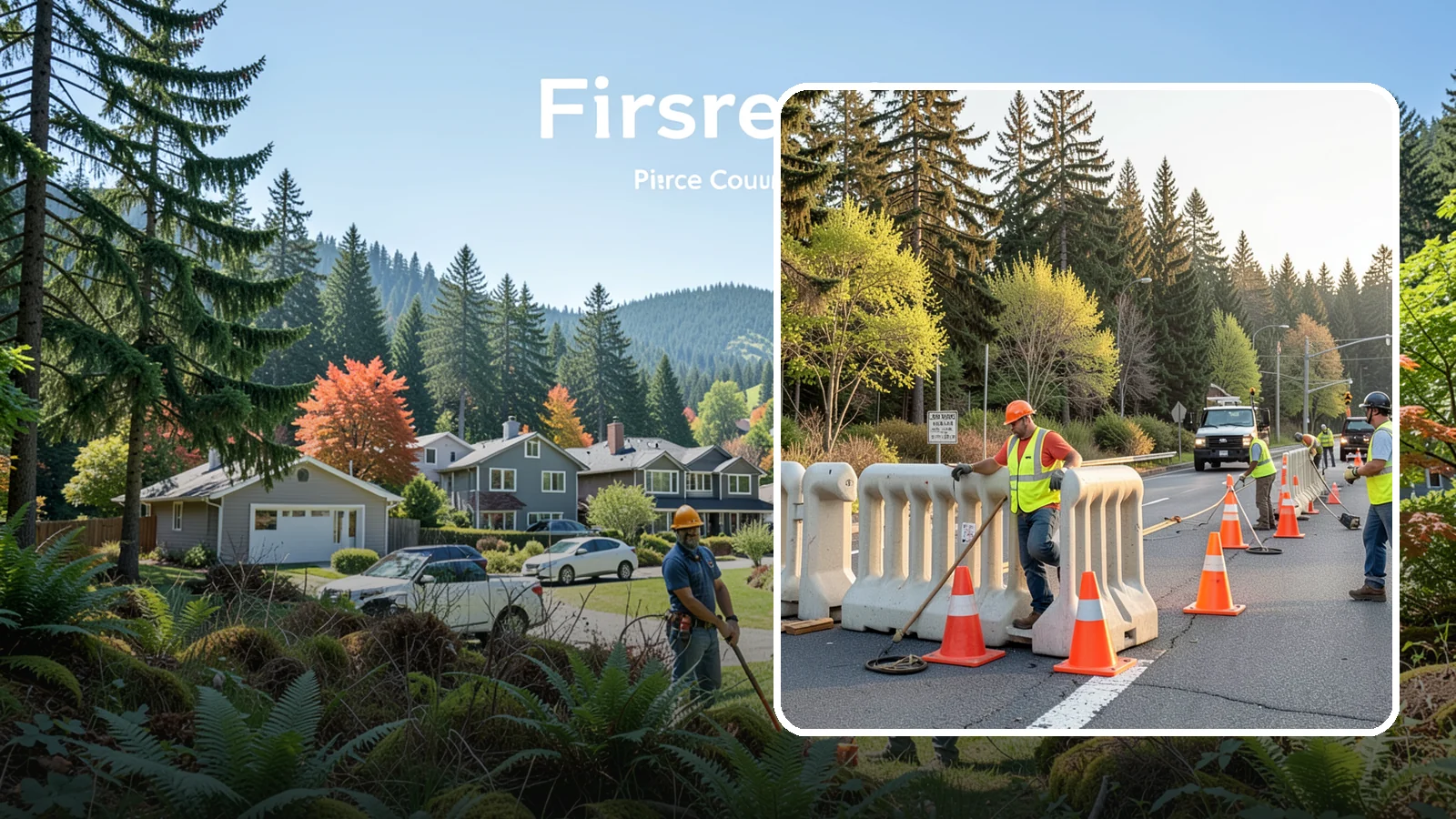 K-Rail Placement in Fircrest, Pierce County, WA - K-rail placement delivers portable concrete barrier protection for roadway and construction projects.