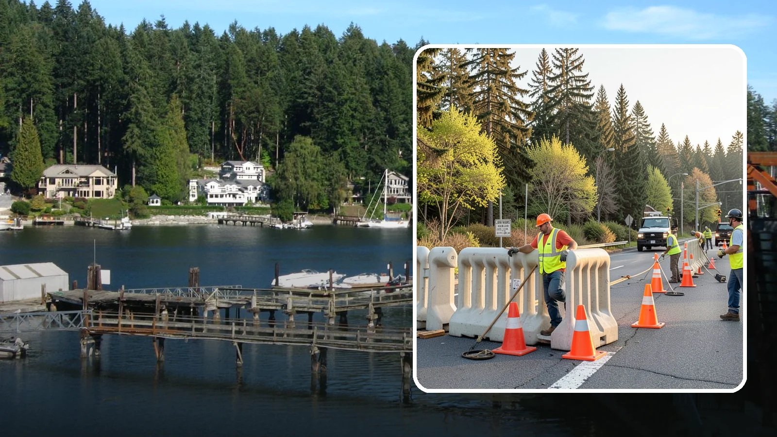 K-Rail Placement in Gig Harbor, Pierce County, WA - K-rail placement delivers portable concrete barrier protection for roadway and construction projects.