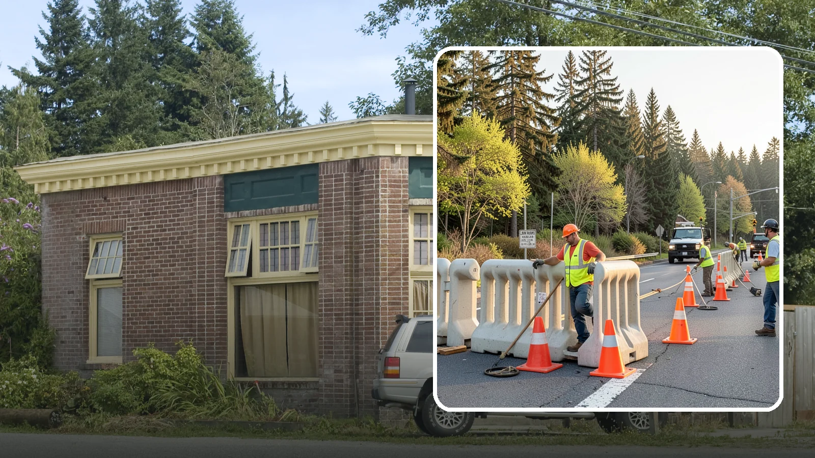K-Rail Placement in Hamilton, Skagit County, WA - K-rail placement delivers portable concrete barrier protection for roadway and construction projects.