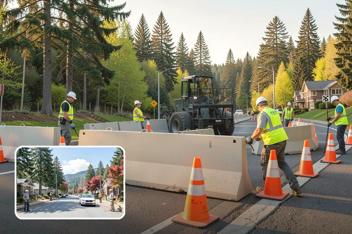 K-Rail Placement in Hunts Point, King County, WA - Continuous barrier protection along alignments