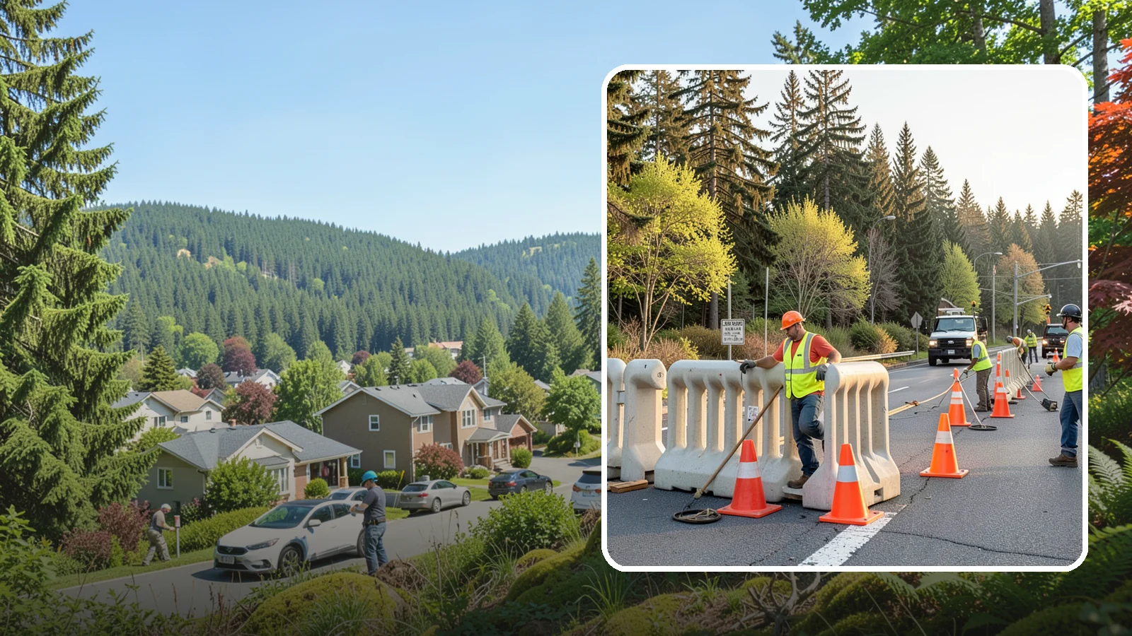 K-Rail Placement in Index, Snohomish County, WA - K-rail placement delivers portable concrete barrier protection for roadway and construction projects.