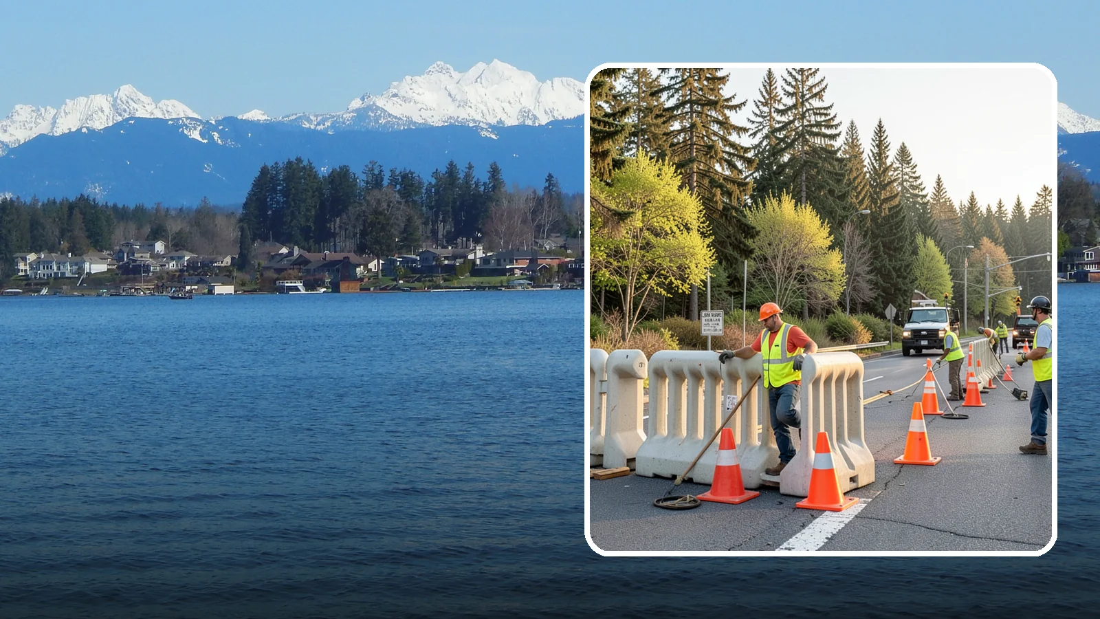 K-Rail Placement in Lake Stevens, Snohomish County, WA - K-rail placement delivers portable concrete barrier protection for roadway and construction projects.