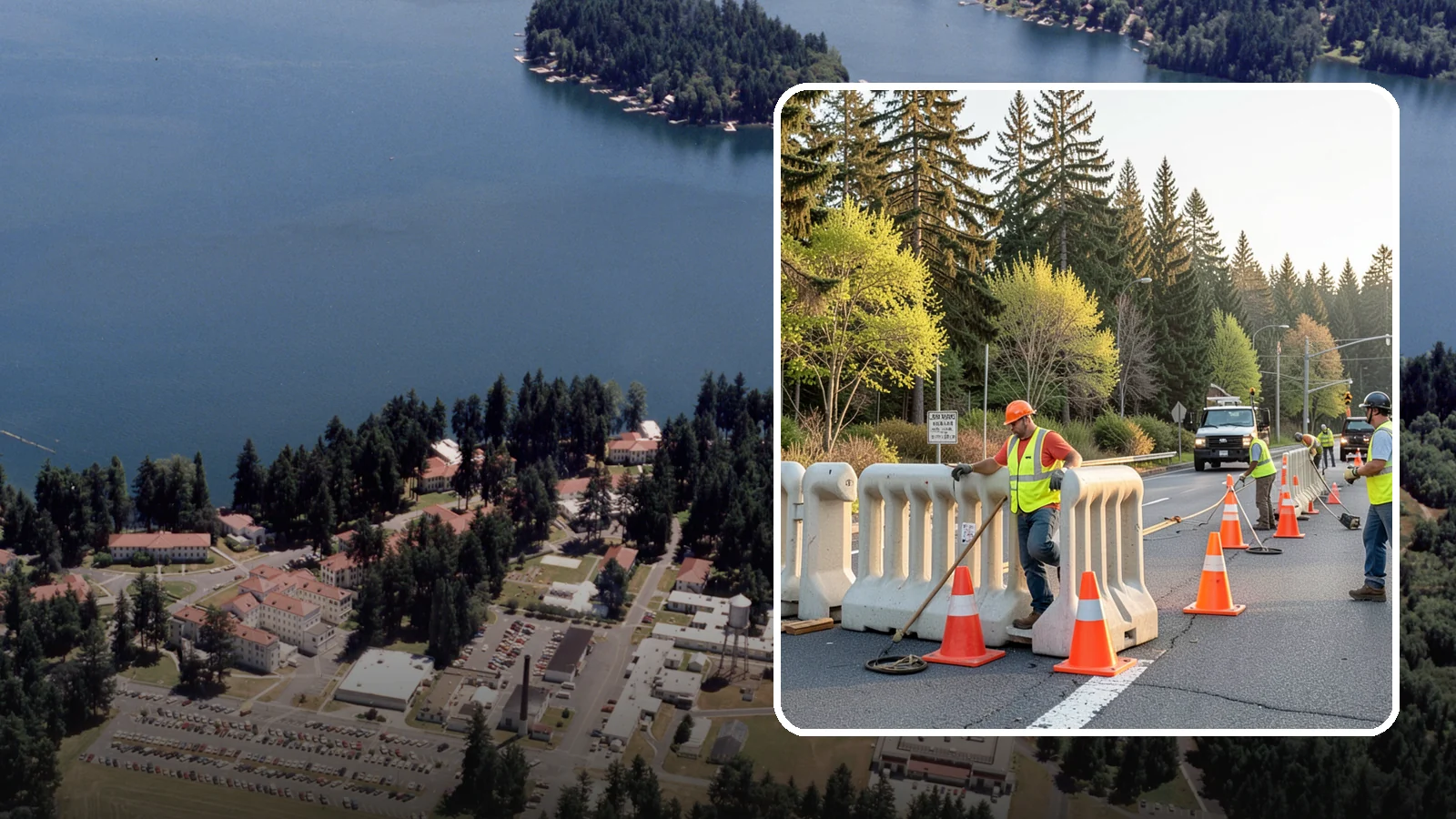 K-Rail Placement in Lakewood, Pierce County, WA - K-rail placement delivers portable concrete barrier protection for roadway and construction projects.