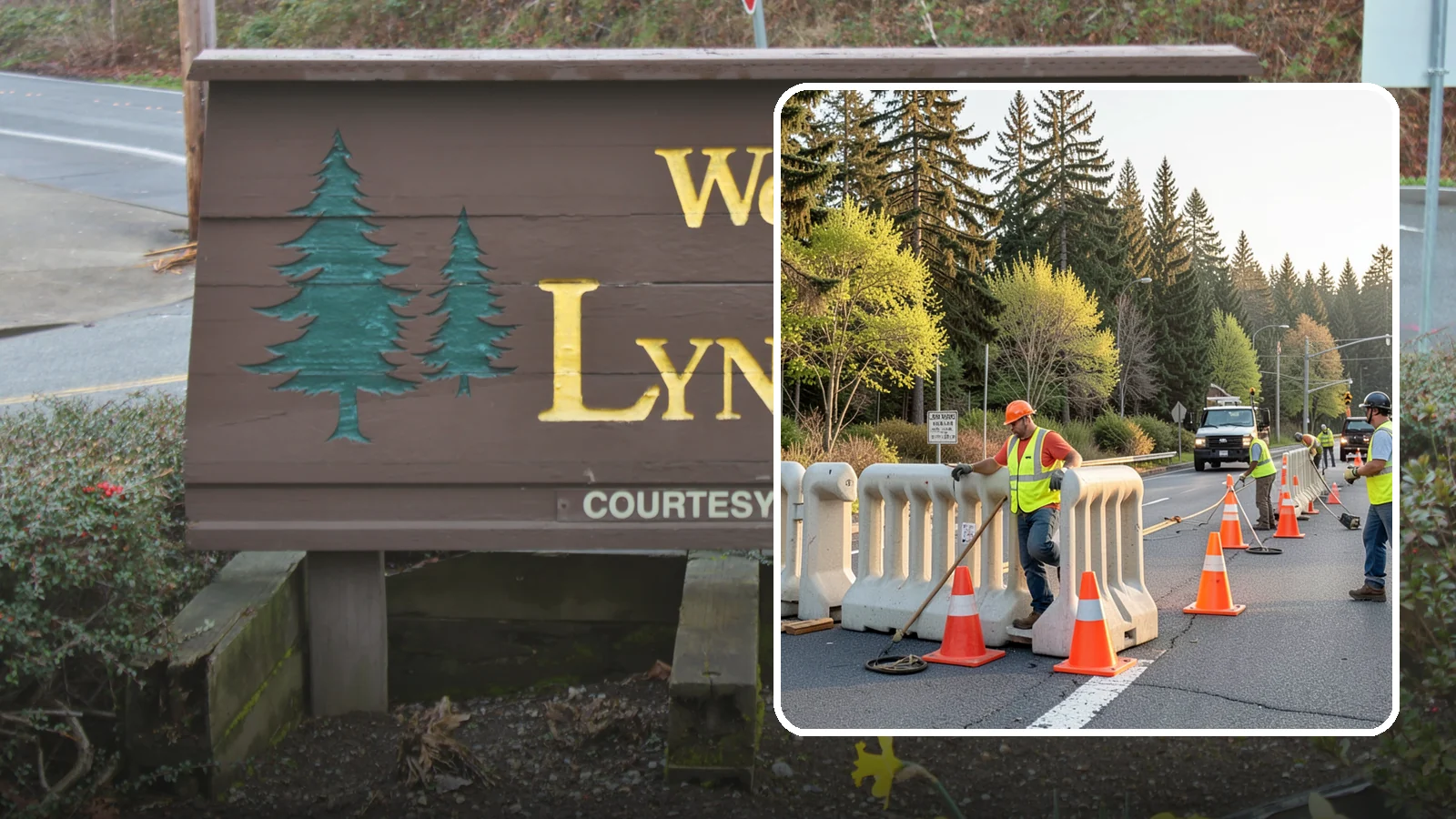 K-Rail Placement in Lynnwood, Snohomish County, WA - K-rail placement delivers portable concrete barrier protection for roadway and construction projects.