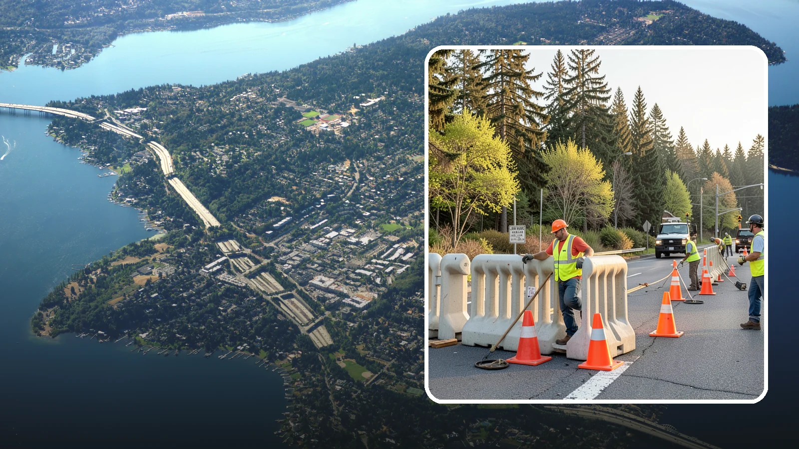 K-Rail Placement in Mercer Island, King County, WA - K-rail placement delivers portable concrete barrier protection for roadway and construction projects.