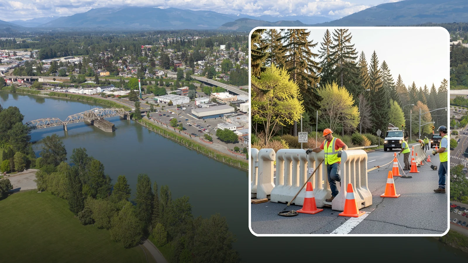 K-Rail Placement in Mount Vernon, Skagit County, WA - K-rail placement delivers portable concrete barrier protection for roadway and construction projects.