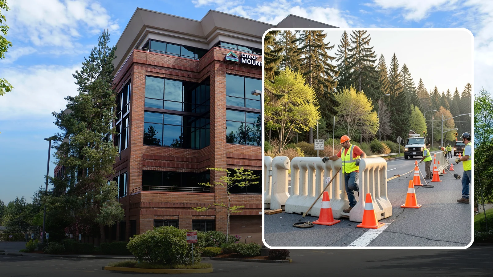 K-Rail Placement in Mountlake Terrace, Snohomish County, WA - K-rail placement delivers portable concrete barrier protection for roadway and construction projects.