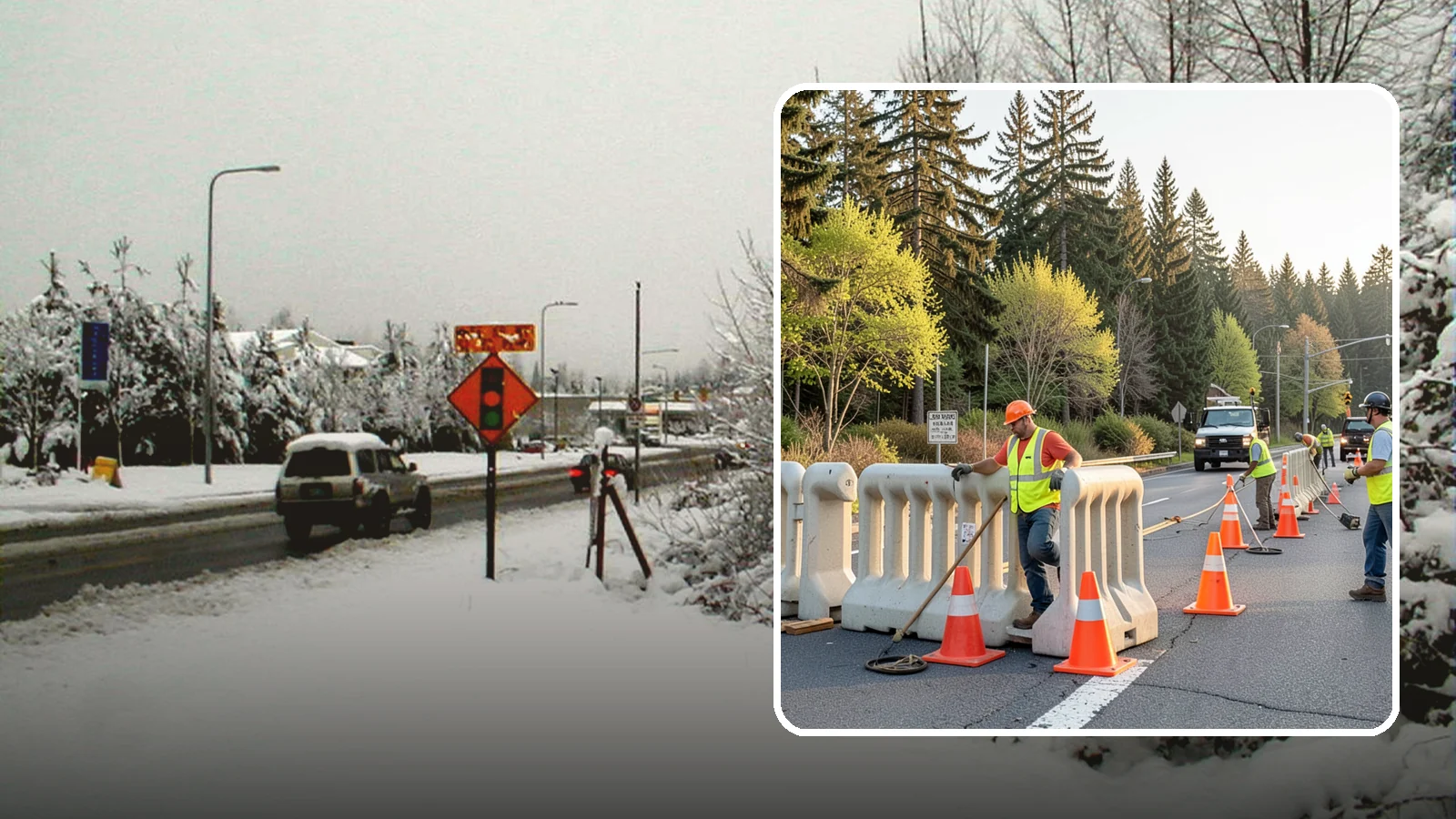 K-Rail Placement in Newcastle, King County, WA - K-rail placement delivers portable concrete barrier protection for roadway and construction projects.