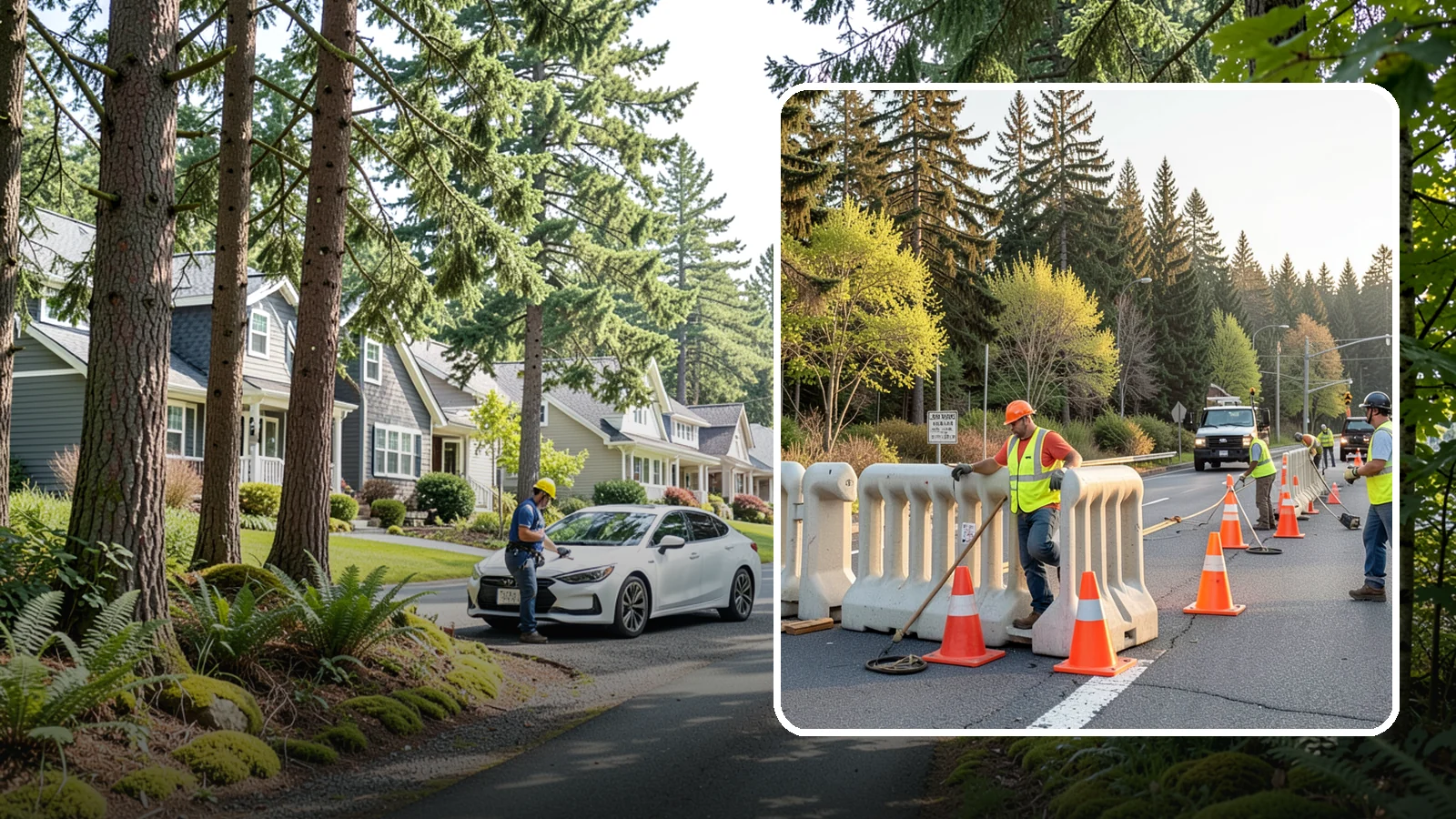 K-Rail Placement in Normandy Park, King County, WA - K-rail placement delivers portable concrete barrier protection for roadway and construction projects.