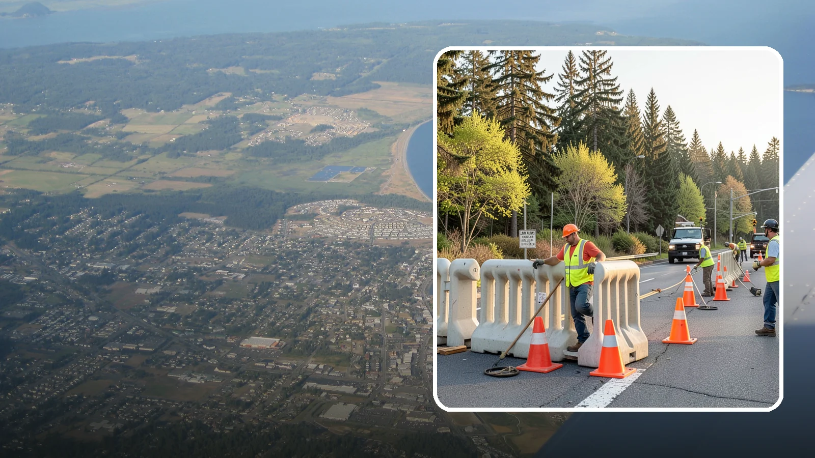 K-Rail Placement in Oak Harbor, Island County, WA - K-rail placement delivers portable concrete barrier protection for roadway and construction projects.
