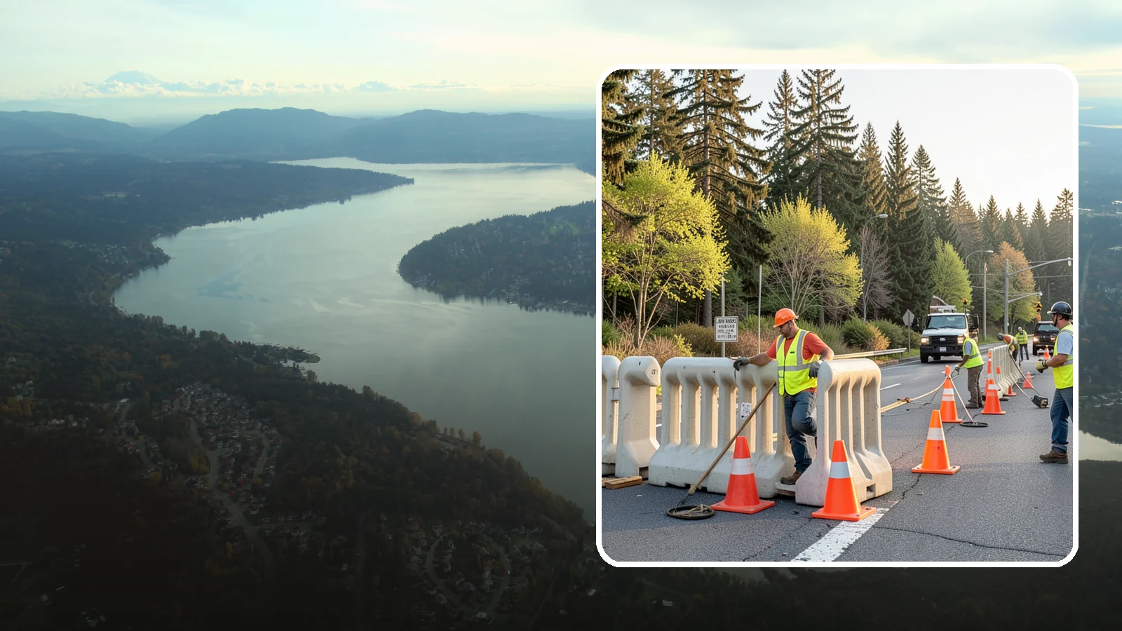 K-Rail Placement in Sammamish, King County, WA - K-rail placement delivers portable concrete barrier protection for roadway and construction projects.