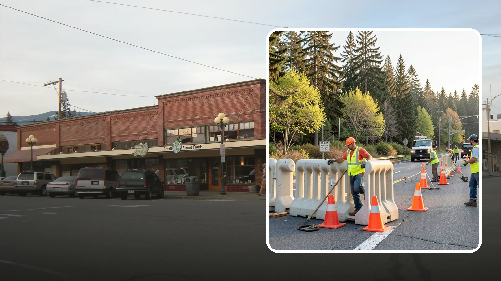 K-Rail Placement in Sedro-Woolley, Skagit County, WA - K-rail placement delivers portable concrete barrier protection for roadway and construction projects.