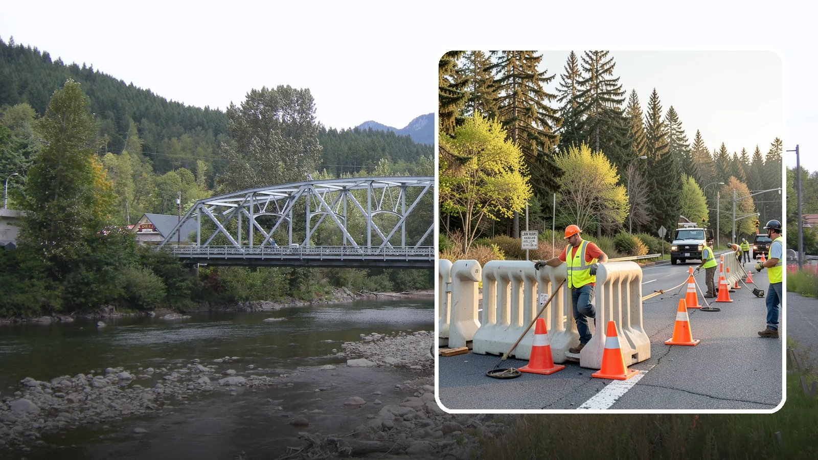 K-Rail Placement in Skykomish, King County, WA - K-rail placement delivers portable concrete barrier protection for roadway and construction projects.