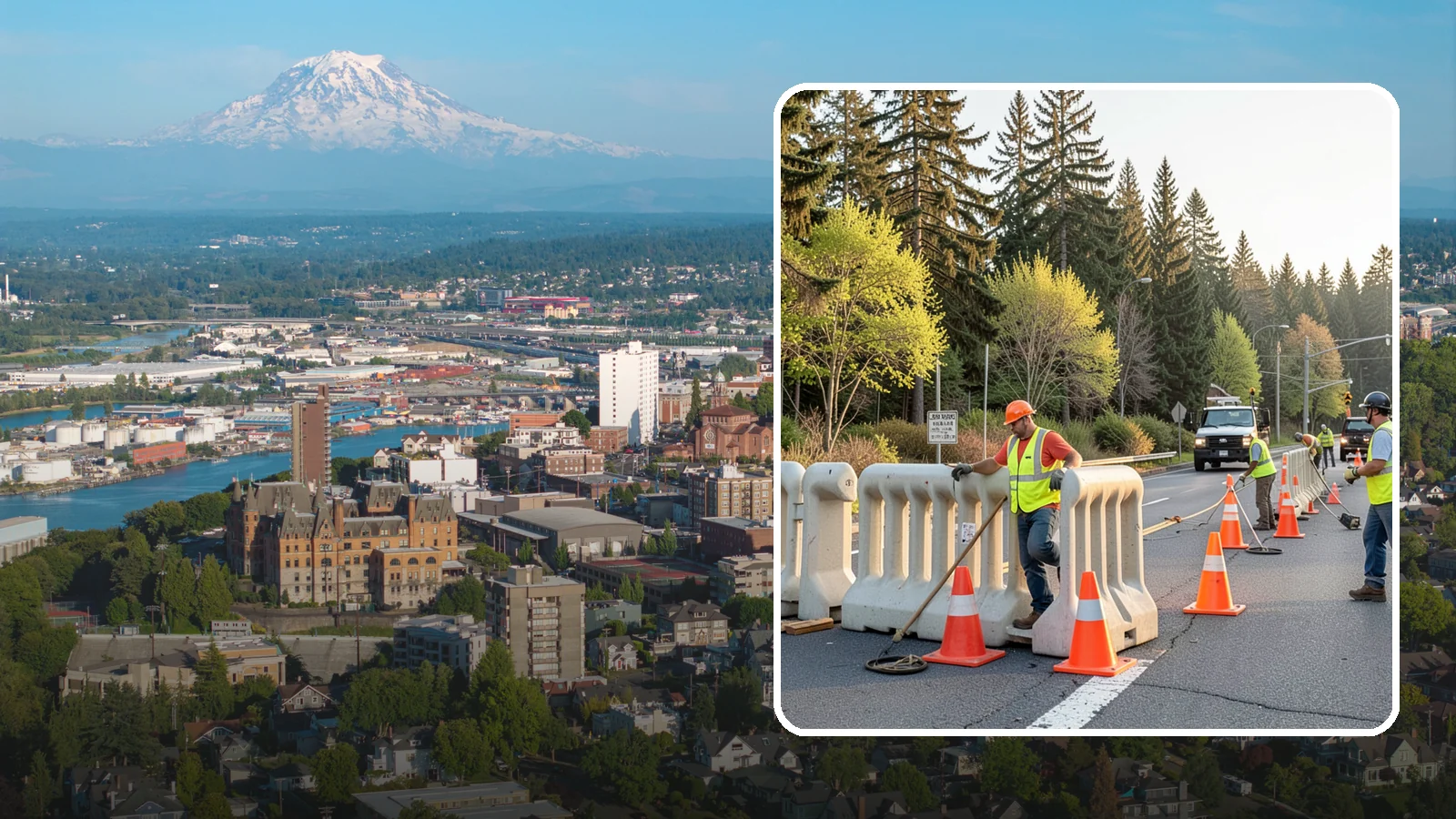 K-Rail Placement in Tacoma, Pierce County, WA - K-rail placement delivers portable concrete barrier protection for roadway and construction projects.