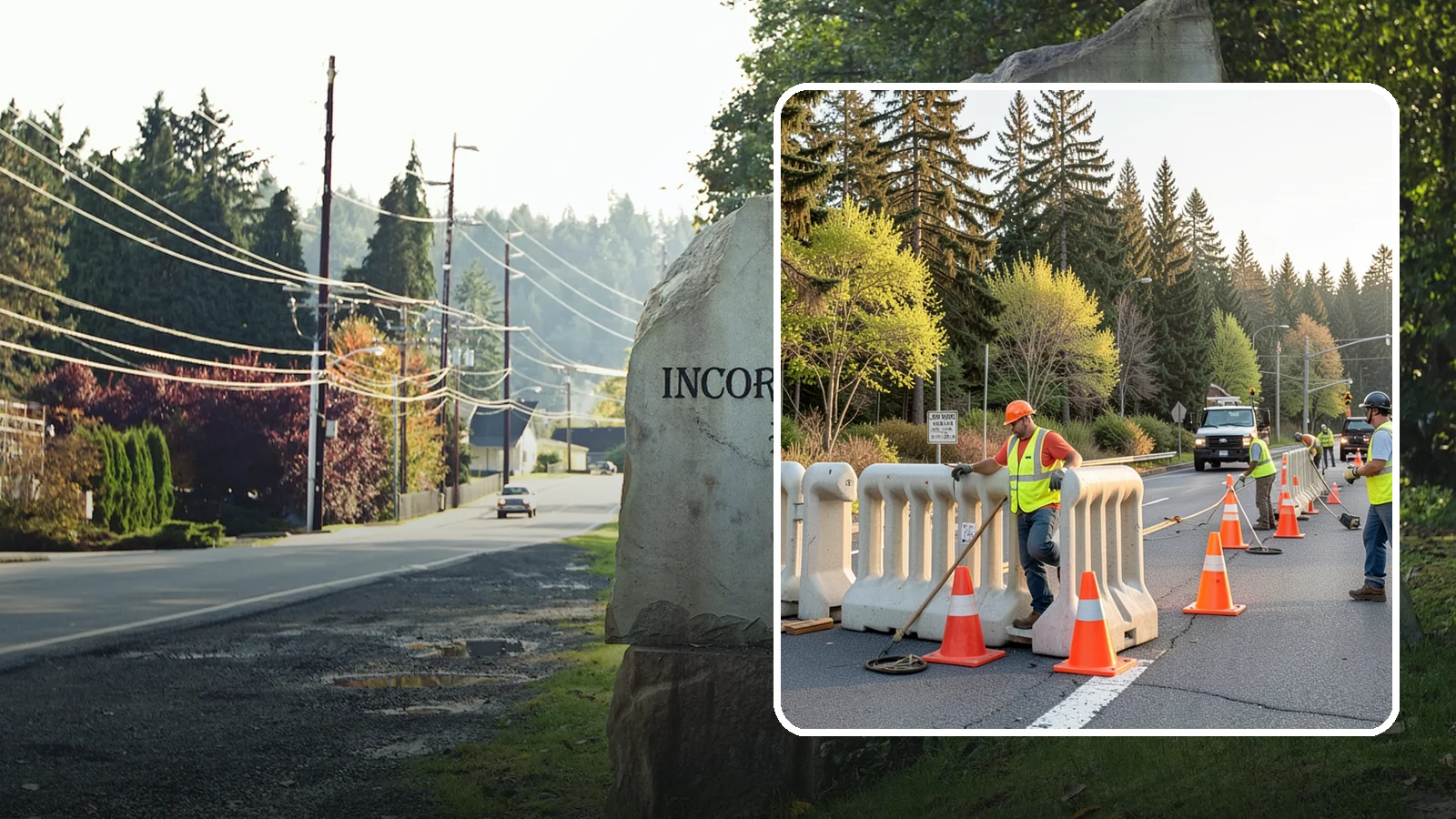 K-Rail Placement in Wilkeson, Pierce County, WA - K-rail placement delivers portable concrete barrier protection for roadway and construction projects.