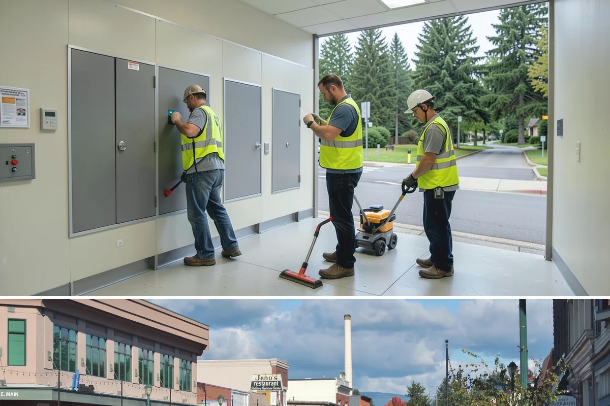 Kiosk Installation in Monroe, Snohomish County, WA - Footing and installation work is best scheduled in drier months for reliable concrete cures, though covered kiosks can be set...