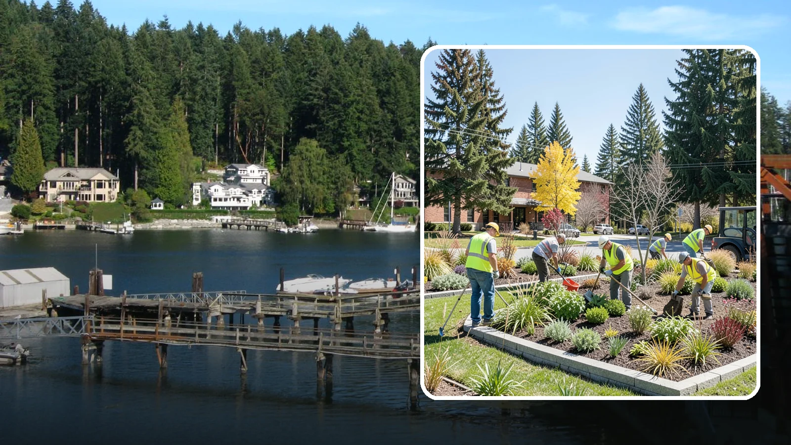 Landscape Renovations in Gig Harbor, Pierce County, WA - Renovation of tired or failing public landscapes into durable, low-maintenance, and attractive grounds.