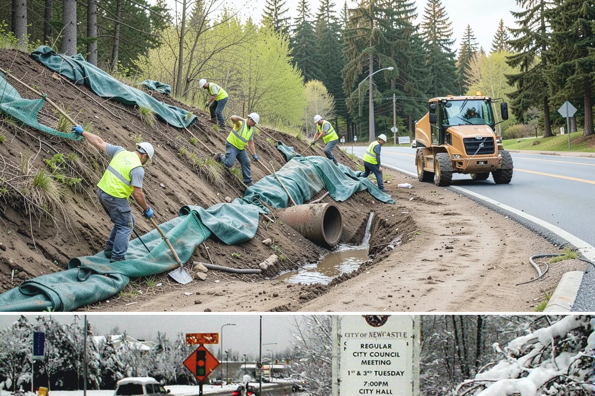 Landslide Debris Removal in Newcastle, King County, WA - Slide activity intensifies from December through March as prolonged rainfall saturates hillside soils across the region.