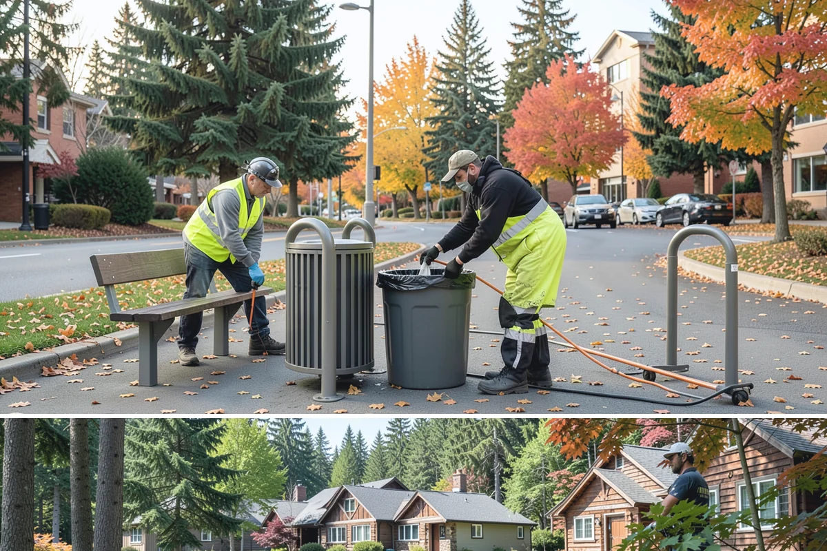 Leaf Removal Program in Edgewood, Pierce County, WA - The program is timed to the full autumn drop, with pass frequency peaking at the height of leaf fall.