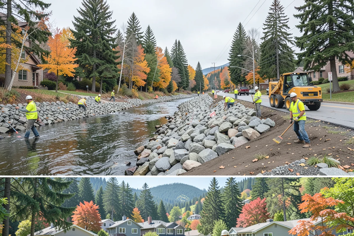 Leaf Removal Program in Fircrest, Pierce County, WA - The program is timed to the full autumn drop, with pass frequency peaking at the height of leaf fall.