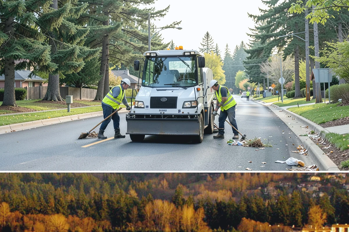 Leaf Removal Program in Kenmore, King County, WA - The program is timed to the full autumn drop, with pass frequency peaking at the height of leaf fall.