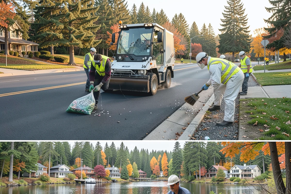 Leaf Removal Program in La Conner, Skagit County, WA - The program is timed to the full autumn drop, with pass frequency peaking at the height of leaf fall.