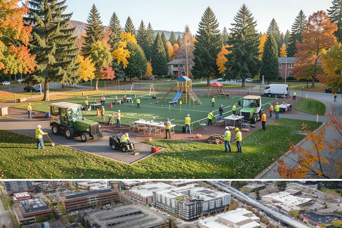 Library Grounds Maintenance in Redmond, King County, WA - Spring planting refreshes entry beds before summer reading programs draw peak foot traffic.
