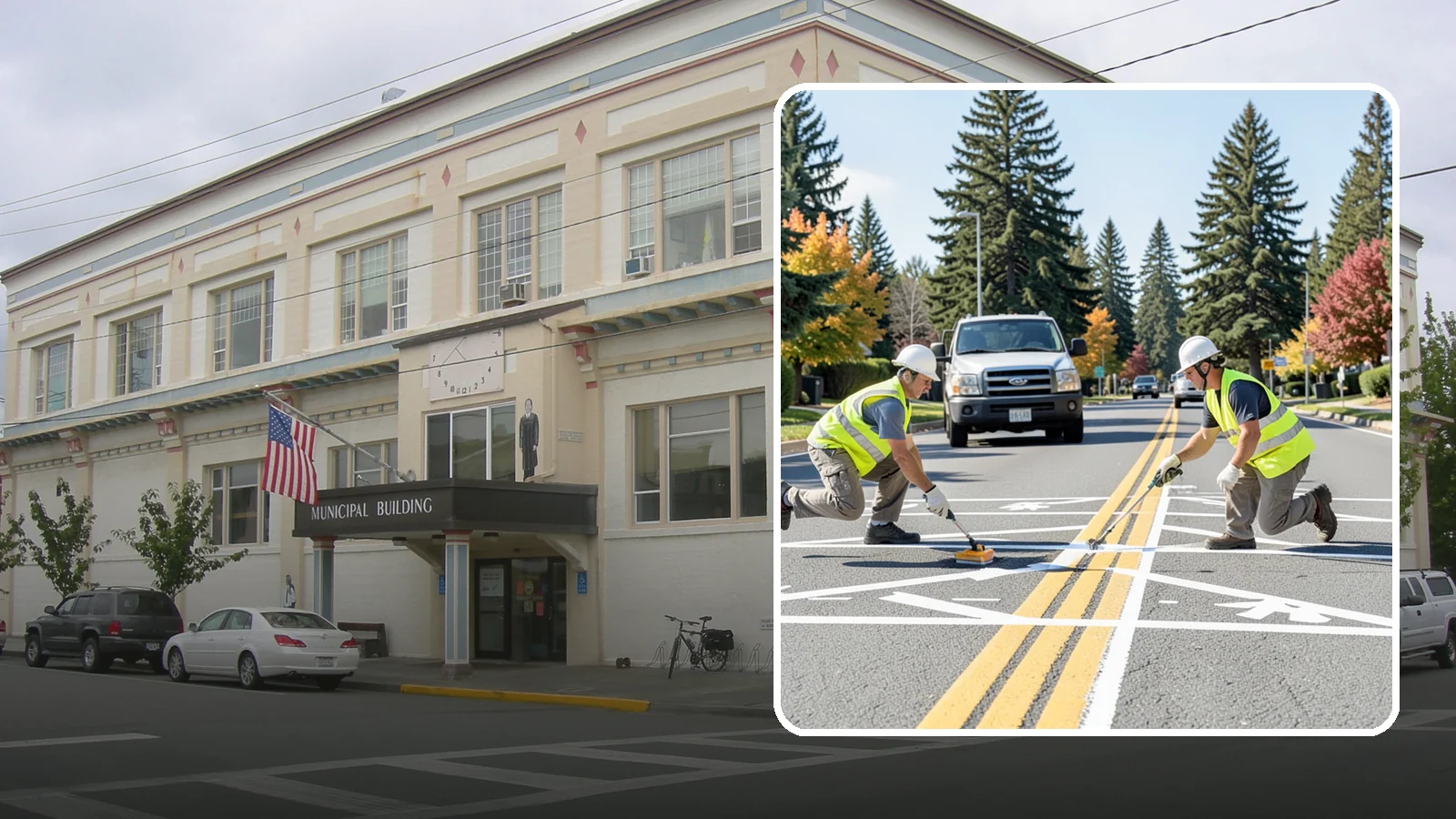 Line Striping in Anacortes, Skagit County, WA - Fresh line striping defines lanes and stalls on municipal streets, lots, and campuses.