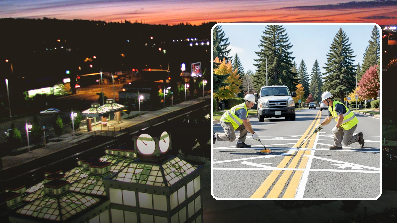 Line Striping in Auburn, King County, WA - Fresh line striping defines lanes and stalls on municipal streets, lots, and campuses.