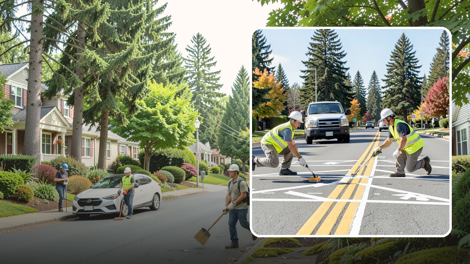Line Striping in Beaux Arts Village, King County, WA - Fresh line striping defines lanes and stalls on municipal streets, lots, and campuses.