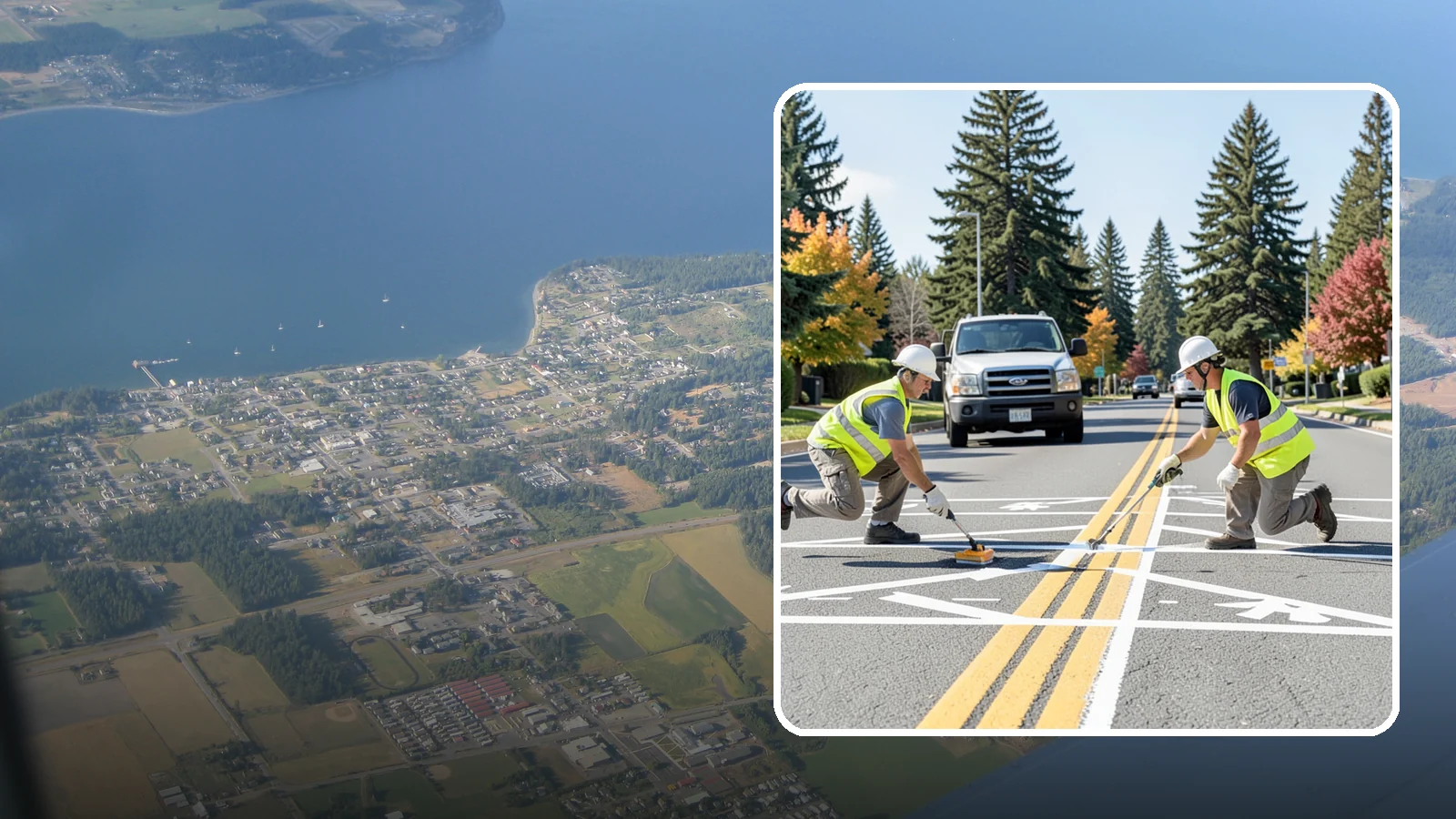 Line Striping in Coupeville, Island County, WA - Fresh line striping defines lanes and stalls on municipal streets, lots, and campuses.