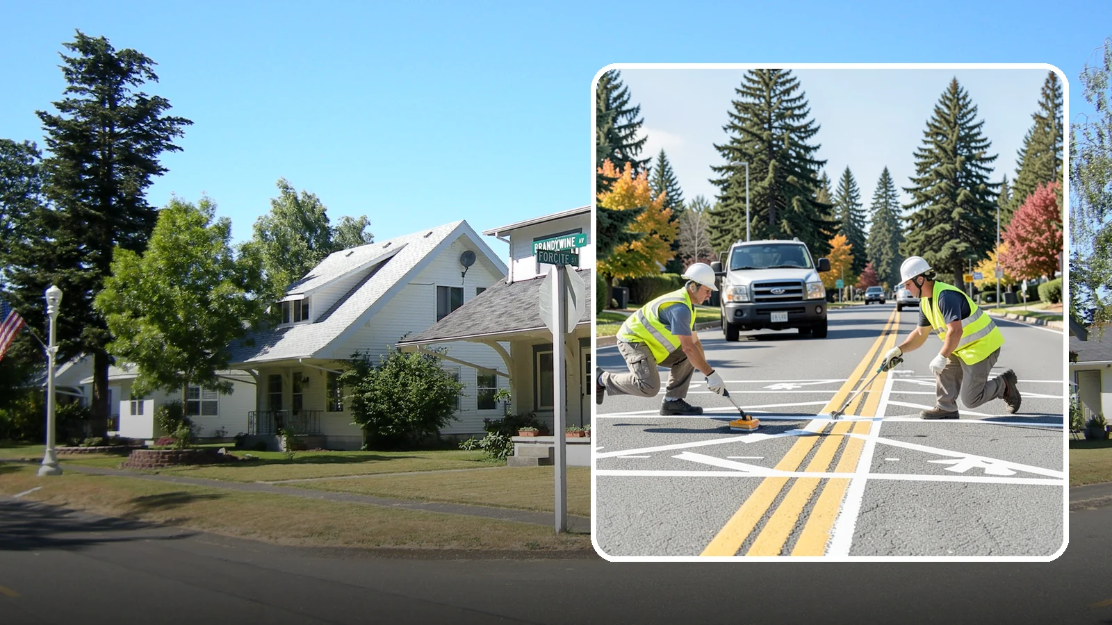 Line Striping in DuPont, Pierce County, WA - Fresh line striping defines lanes and stalls on municipal streets, lots, and campuses.