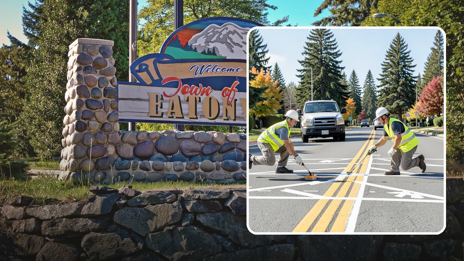 Line Striping in Eatonville, Pierce County, WA - Fresh line striping defines lanes and stalls on municipal streets, lots, and campuses.