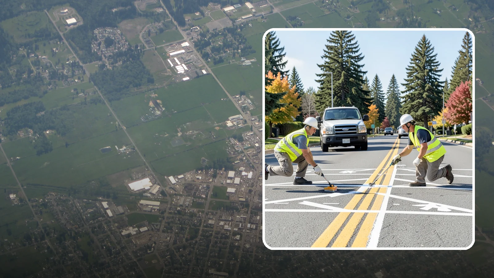 Line Striping in Enumclaw, King County, WA - Fresh line striping defines lanes and stalls on municipal streets, lots, and campuses.