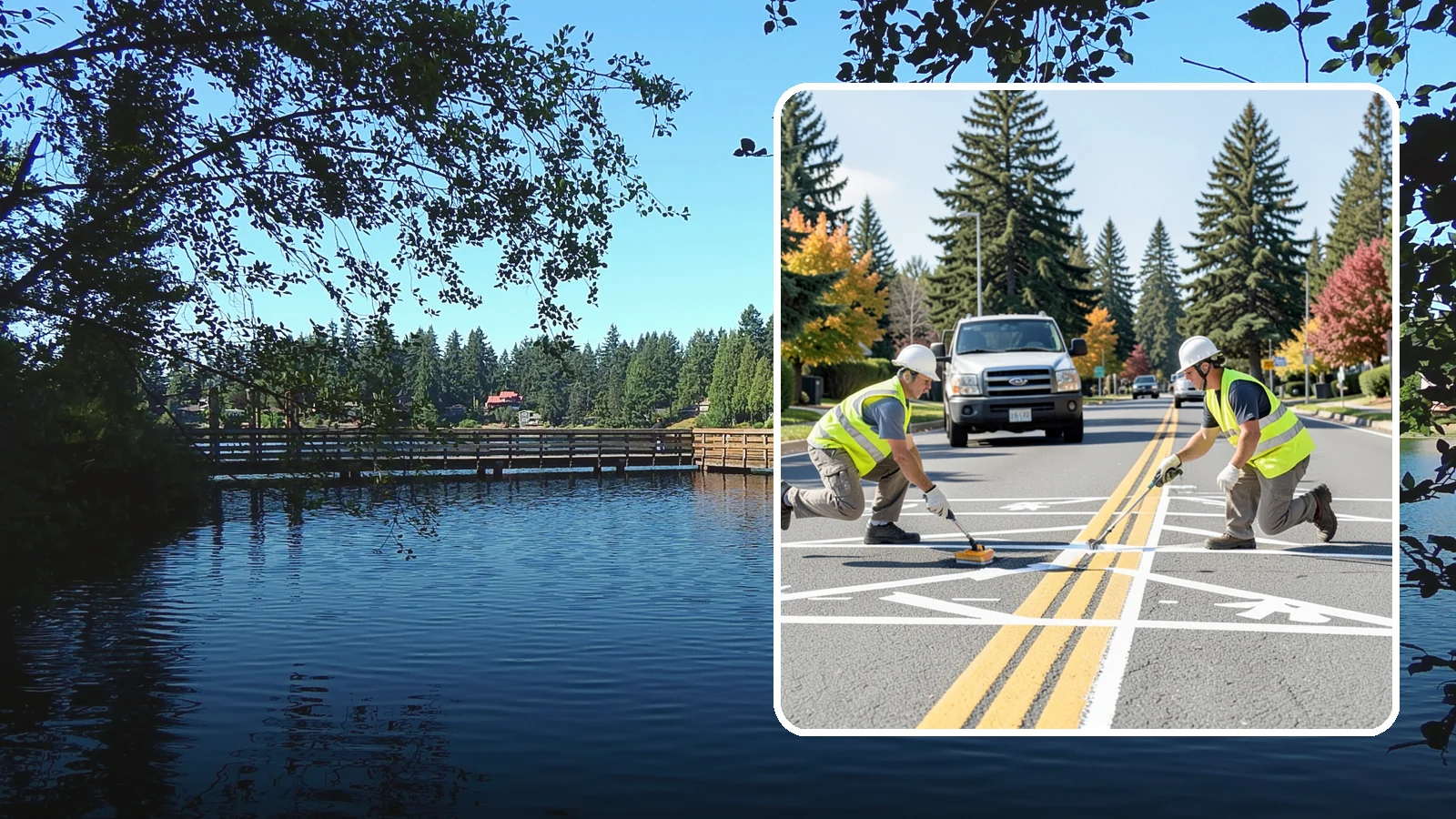 Line Striping in Federal Way, King County, WA - Fresh line striping defines lanes and stalls on municipal streets, lots, and campuses.