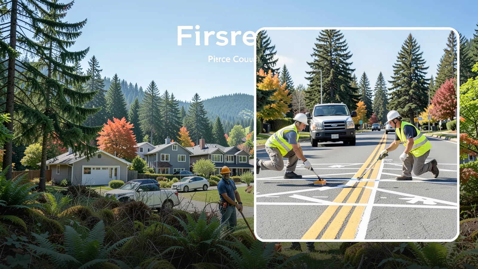 Line Striping in Fircrest, Pierce County, WA - Fresh line striping defines lanes and stalls on municipal streets, lots, and campuses.
