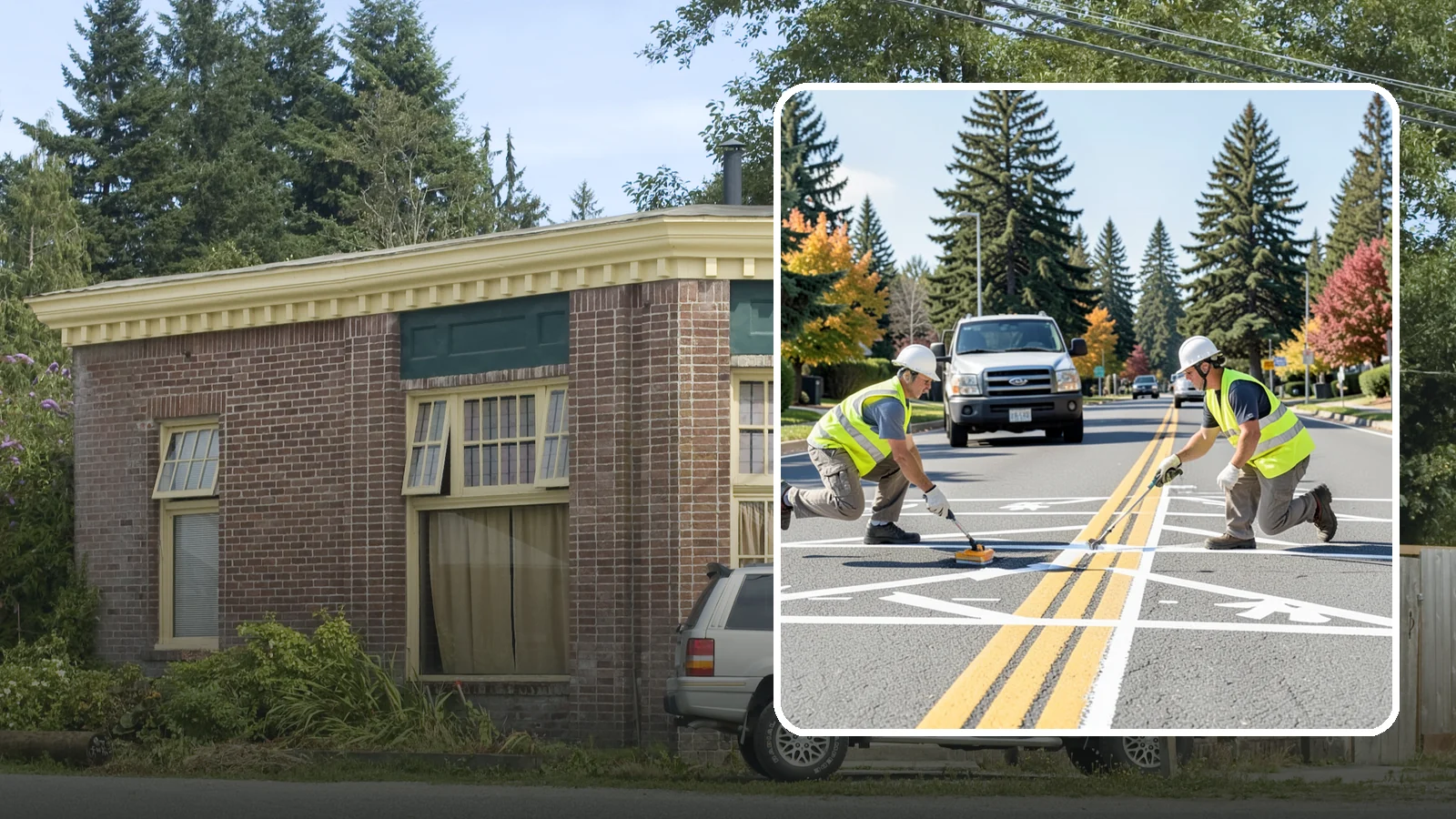Line Striping in Hamilton, Skagit County, WA - Fresh line striping defines lanes and stalls on municipal streets, lots, and campuses.