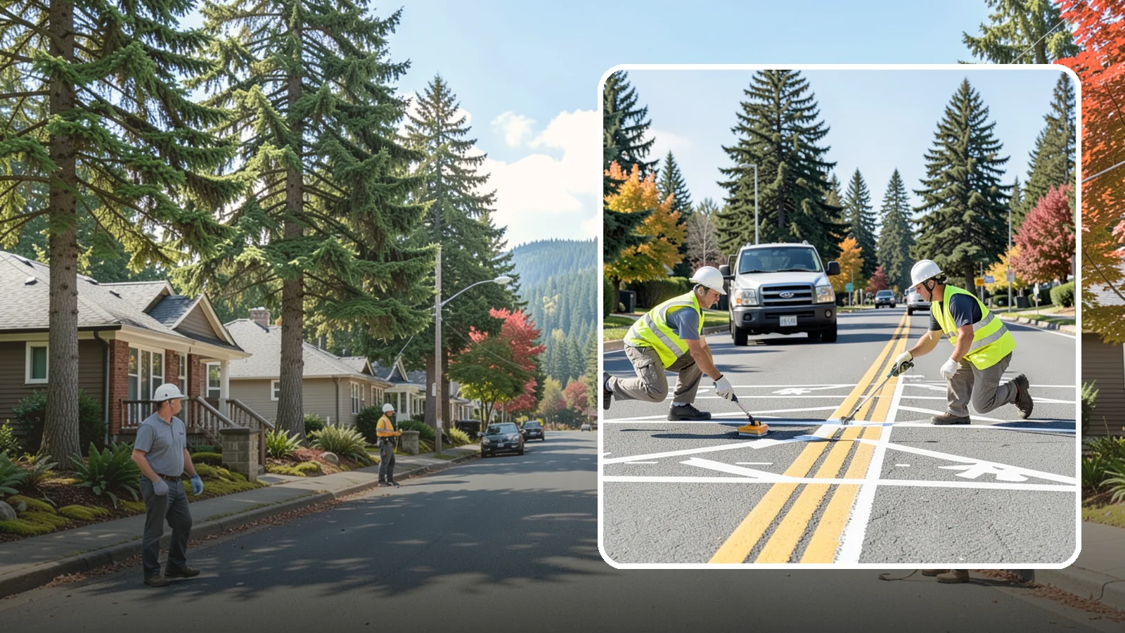 Line Striping in Hunts Point, King County, WA - Fresh line striping defines lanes and stalls on municipal streets, lots, and campuses.