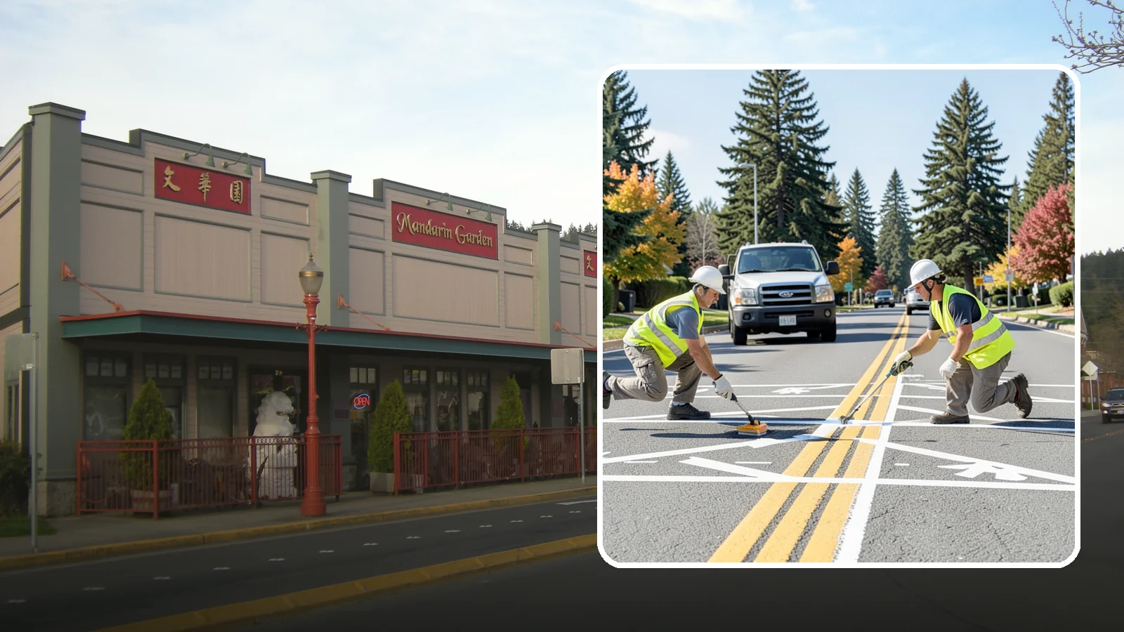 Line Striping in Issaquah, King County, WA - Fresh line striping defines lanes and stalls on municipal streets, lots, and campuses.