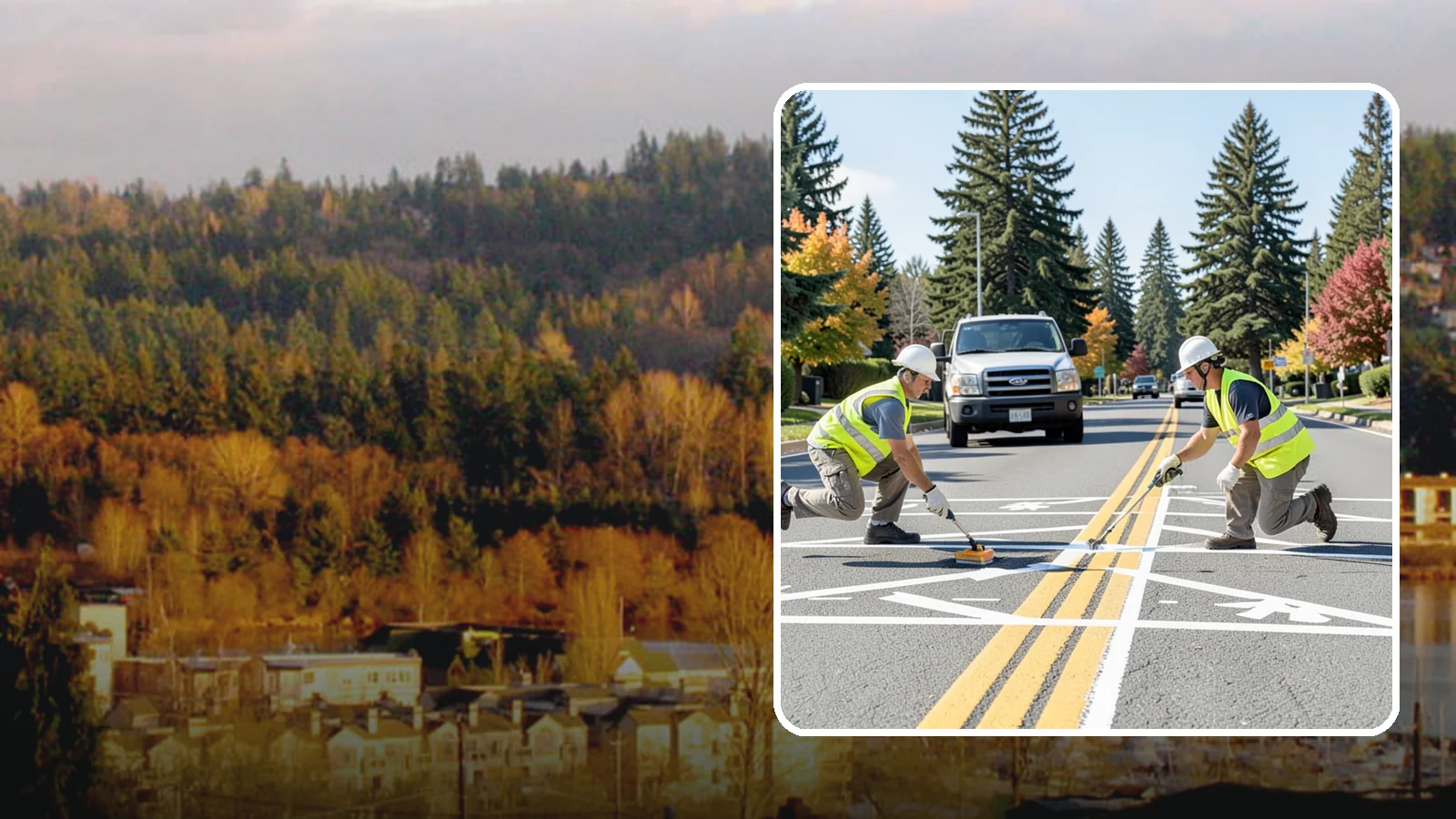 Line Striping in Kenmore, King County, WA - Fresh line striping defines lanes and stalls on municipal streets, lots, and campuses.