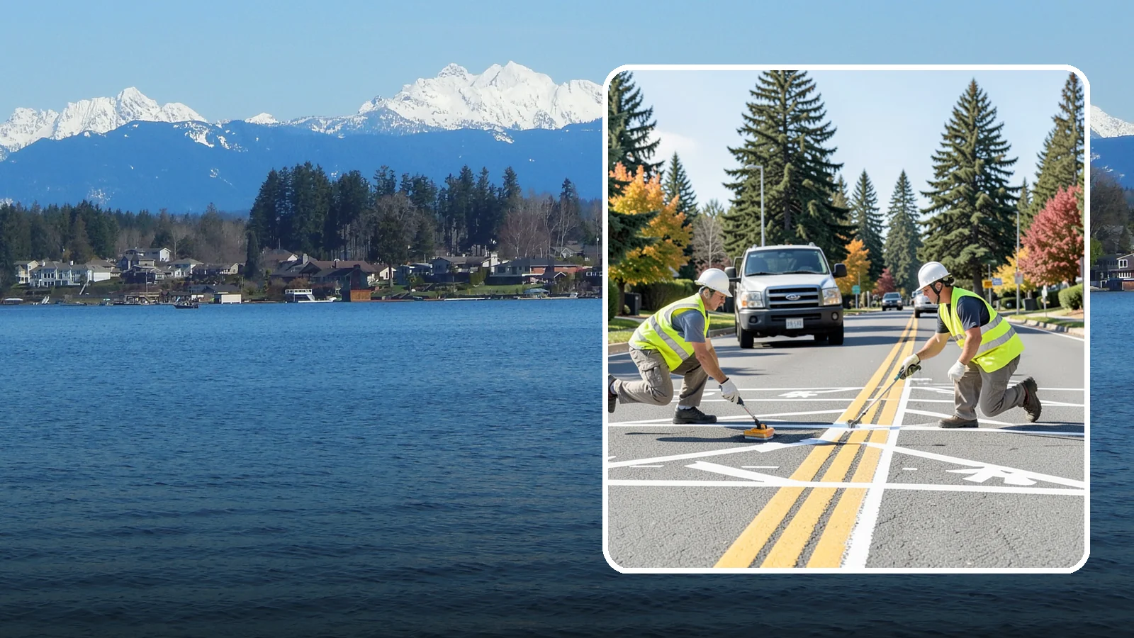 Line Striping in Lake Stevens, Snohomish County, WA - Fresh line striping defines lanes and stalls on municipal streets, lots, and campuses.