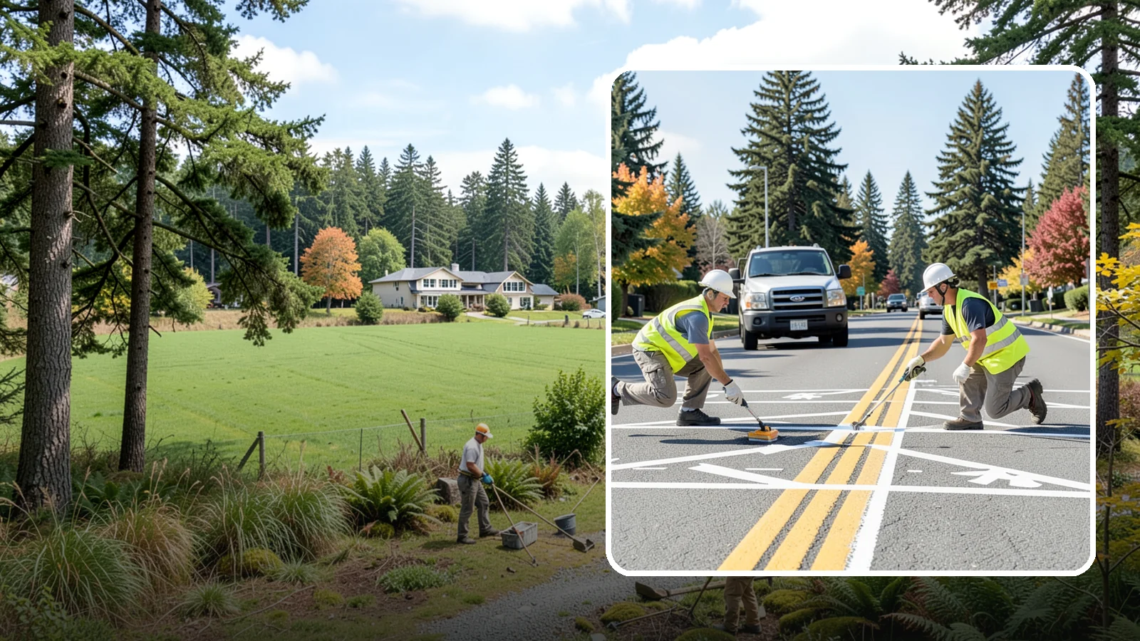 Line Striping in Lyman, Skagit County, WA - Fresh line striping defines lanes and stalls on municipal streets, lots, and campuses.