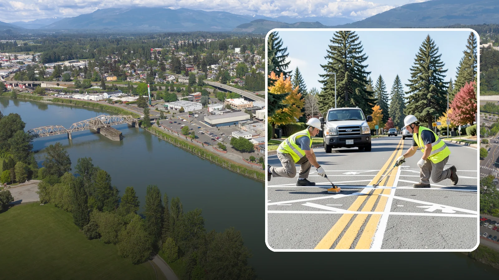 Line Striping in Mount Vernon, Skagit County, WA - Fresh line striping defines lanes and stalls on municipal streets, lots, and campuses.