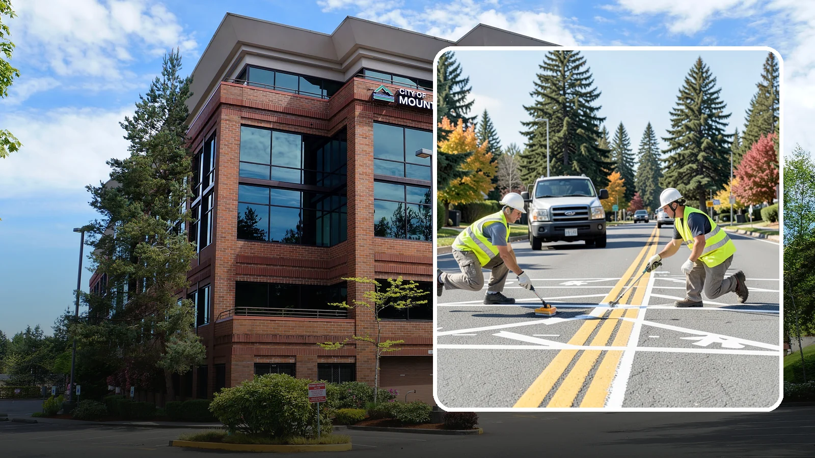 Line Striping in Mountlake Terrace, Snohomish County, WA - Fresh line striping defines lanes and stalls on municipal streets, lots, and campuses.