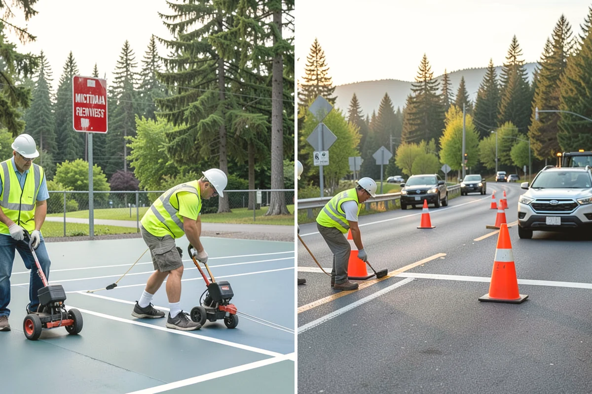 Line Striping in Mountlake Terrace, Snohomish County, WA - Measure the site and confirm the striping layout
