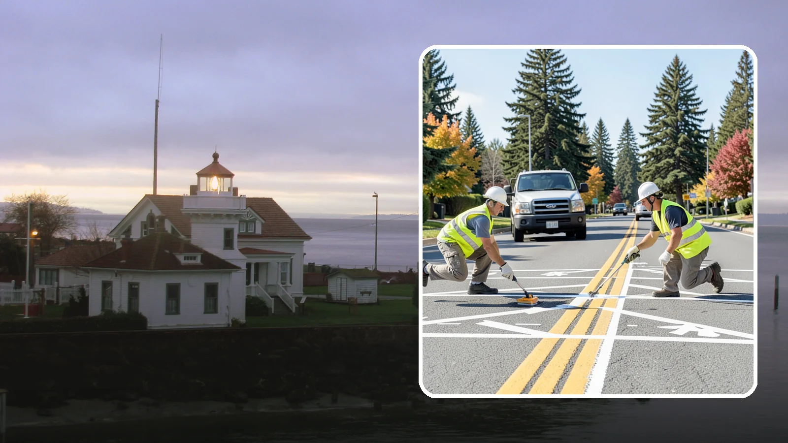 Line Striping in Mukilteo, Snohomish County, WA - Fresh line striping defines lanes and stalls on municipal streets, lots, and campuses.