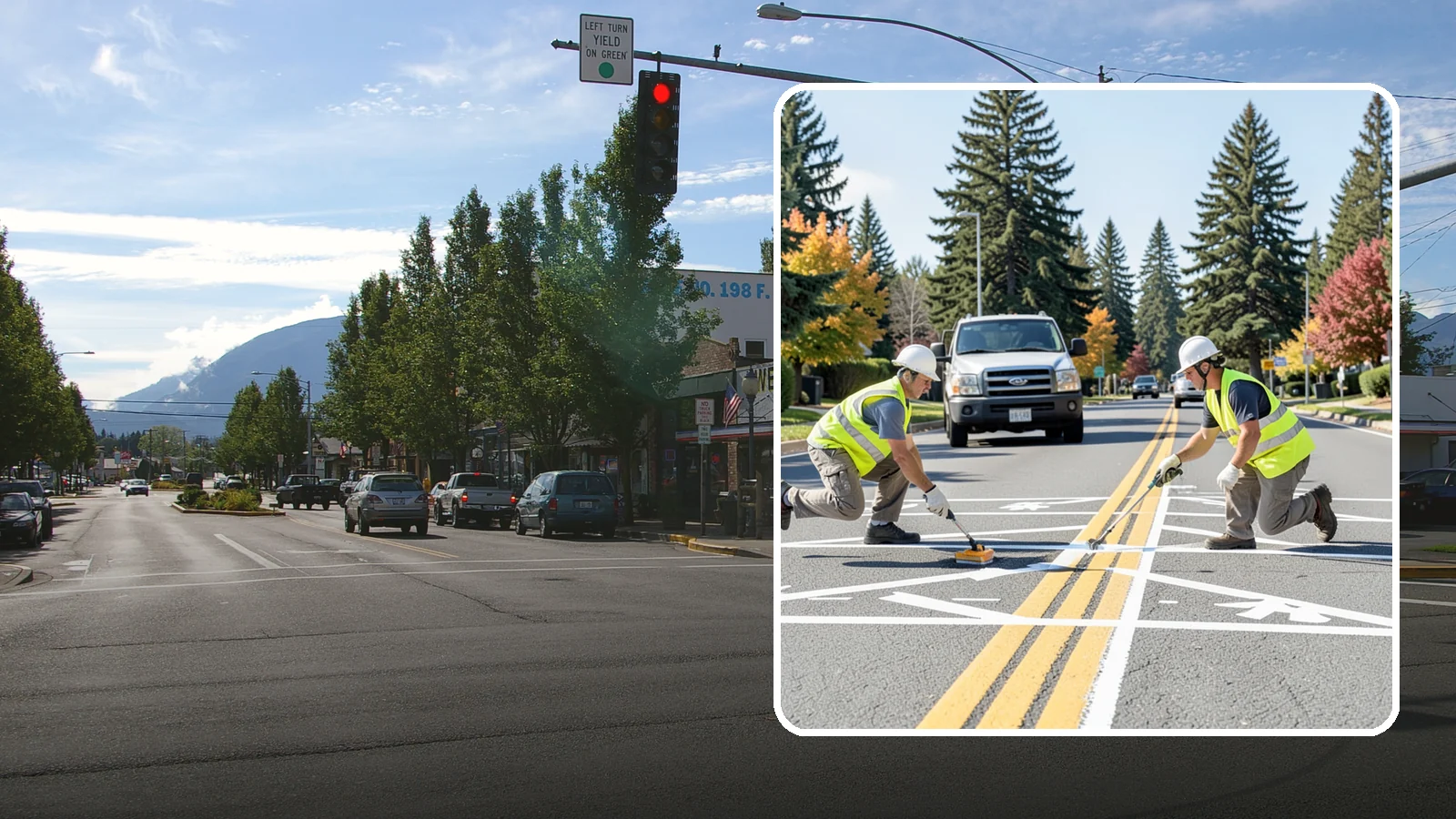 Line Striping in North Bend, King County, WA - Fresh line striping defines lanes and stalls on municipal streets, lots, and campuses.